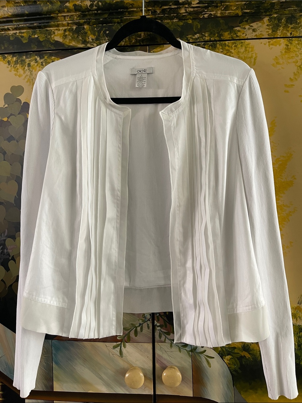 Cache White Pleated Open-Front Blazer
